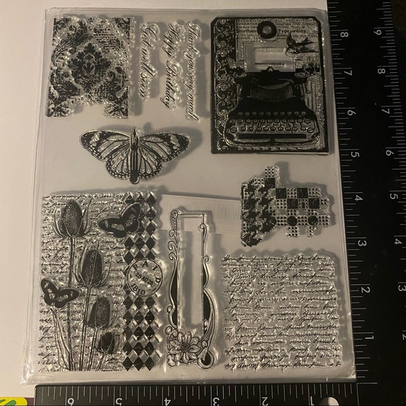 Cling Stamps Vintage Ephemera Designs Typewriter, Script, Butterfly, Sentiments - Picture 3 of 6